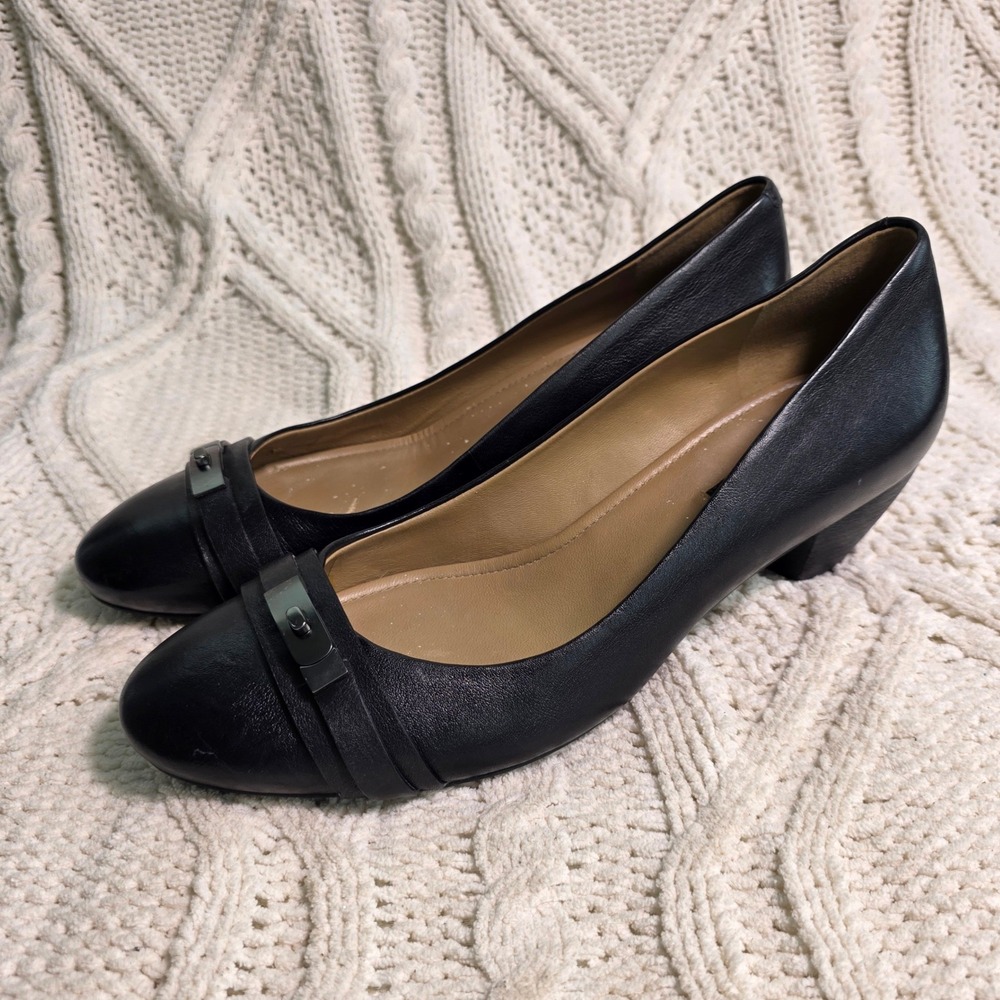 ECCO Sculptured 45 Pumps Heels‎ Black Leather Buckle Accent Womens 40 9-9.5